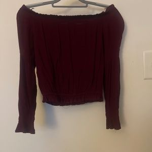 Off the shoulder maroon long sleeve top